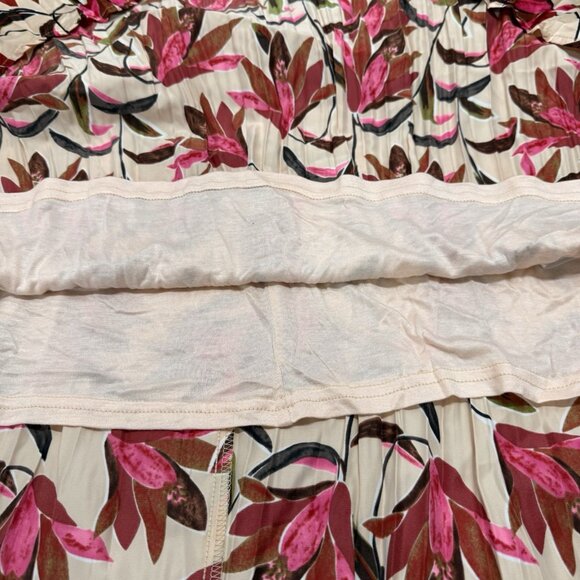 Esqualo Pleated Midi Skirt Floral Print Cream Pink Red Size 8 EU 38 Boho Chic - Picture 4 of 11